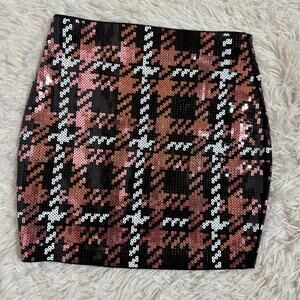 Express Sequin Mini Skirt Pink Black Sz XXS NWT